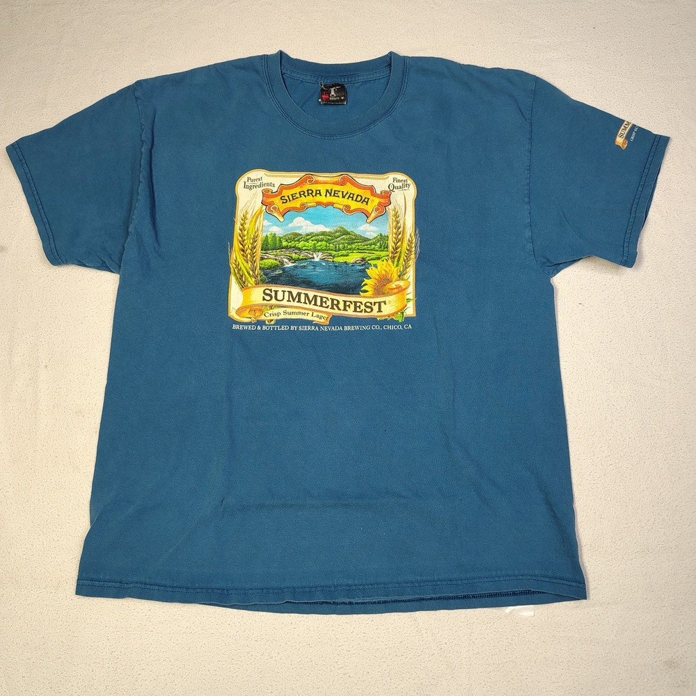 Vintage Sierra Nevada Summerfest T-Shirt XL Blue Hanes Cotton Brewery Tee